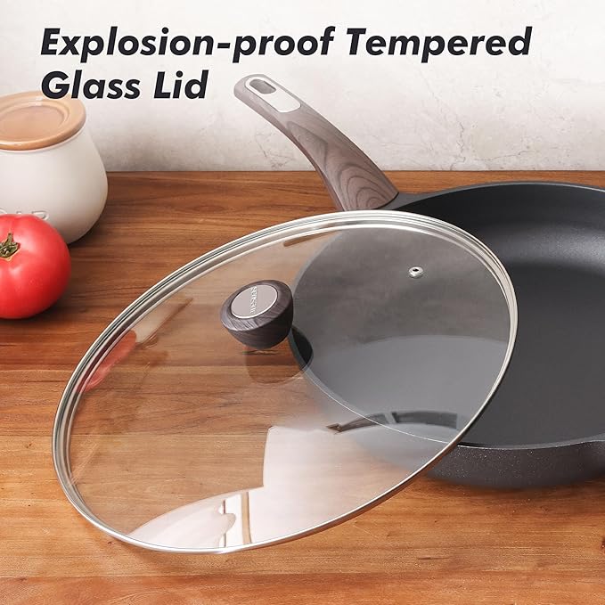 SENSARTE Ceramic Nonstick Frying Pan Skillet with Lid, 12.5 Inch Non Stick Pan Omelette Pans, Healthy Kitchen Cooking Chef's Pan, Free of Intentionally Added PFOA/PFOS, Induction Compatible, Black