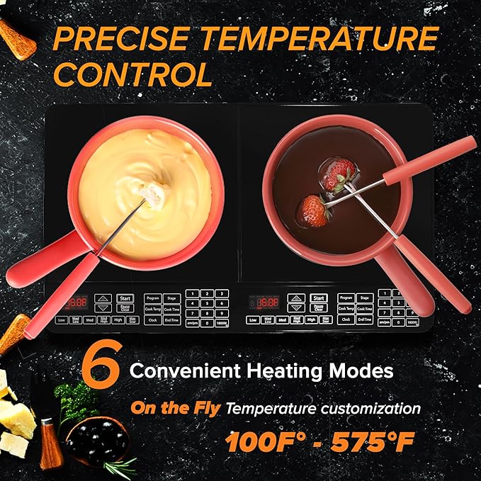 Nuwave Double Cooktop Induction Countertop Burner, Portable, 900 & 1800W, 100°F to 575°F, Large 8” Heating Coil, 50 Pre-Programmed Settings, Shatter-Proof Ceramic Glass, Built-In Safety Auto Shut Off