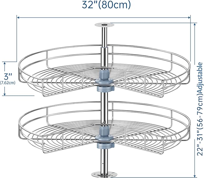 32" Kidney Lazy Susan for Corner Cabinet, Lazy Susan Replacement Shelves Turntable for Cabinet,Chrome Rotating Storage Rack for Corner Cabinet Organizer (Cannot be Door-Mounted)