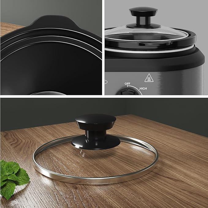 Sunvivi Dual Slow Cooker, Buffet Servers and Warmer with 2 Removable Ceramic Pots, Slow Cooker Food Warmer with Adjustable Temp & Glass Lids, Stainless Steel, 2 x 1.25 QT, Silver Grey