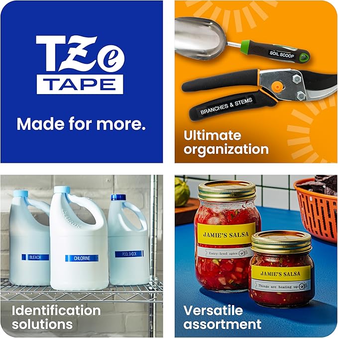 Brother Genuine P-Touch TZe Black Print on Yellow Label Tape (TZeS621), Strong Adhesive Laminated,3/8in x 26.2ft (9mm x 8m), for Select P-Touch Label Makers, Water-Resistant, Extra Strength