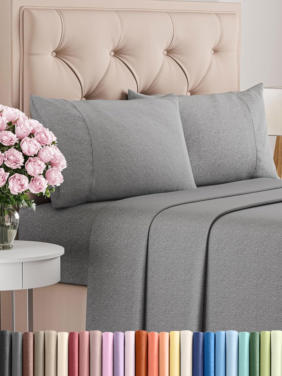 Full Size 4 Piece Sheet Set - Comfy Breathable & Cooling Bed Sheets Set - Hotel Luxury Bedding for Women, Men, Kids, Teens, Boys & Girls - Deep Pockets, Soft & Wrinkle Free - Grey (Heathered Sheets)