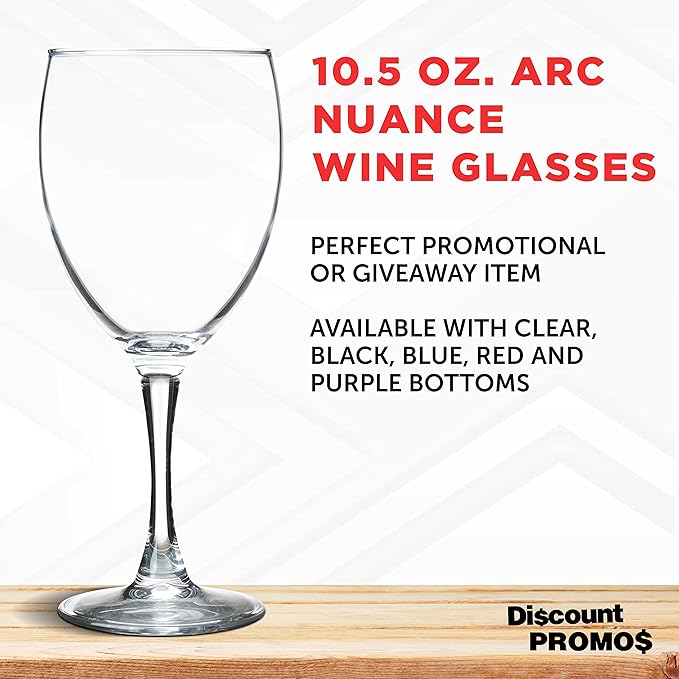 DISCOUNT PROMOS Nuance Wine Glasses by ARC 10.5 oz. Set of 10, Bulk Pack - Restaurant Glassware, Perfect for Red Wine, White Wine, Cocktails - Clear