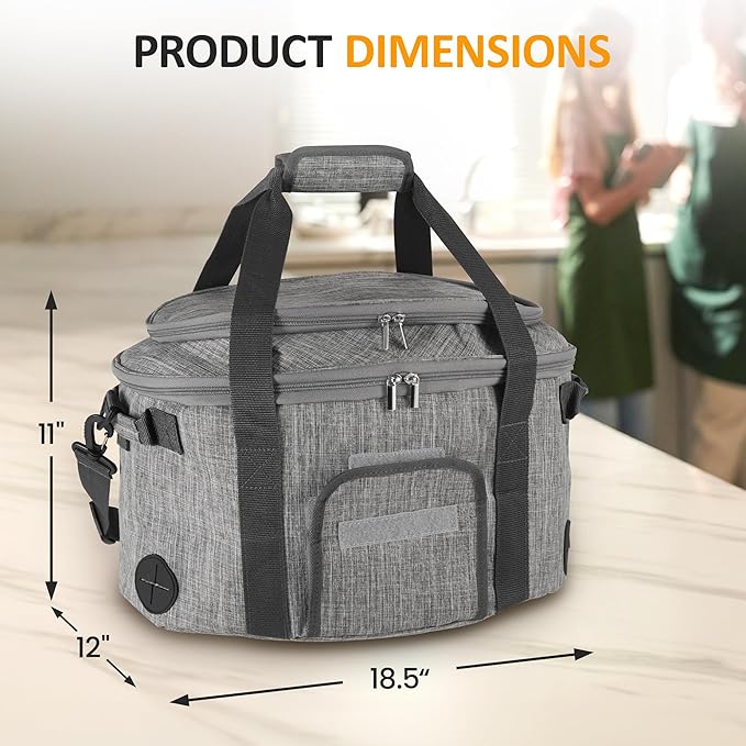 Sunvivi Portable Slow Cooker Bag Fits for 6-8 Quart, Insulated Travel Bag with See-thought Window, Carry Case with Top Zip Compartment, Mesh Pocket & Adjustable Band for Camping, Potluck, Gathering