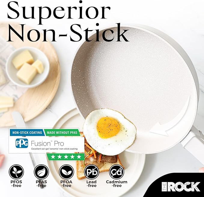 THE ROCK SOHO 9.5-Inch Ceramic Non Stick Frying Pan – Nothing Sticks, Never Warps, Lasts Longer, Non Toxic Skillet with Heat-Resistant Handle, PTFE PFOA & PFAS Free, Oven & Dishwasher Safe, Cream