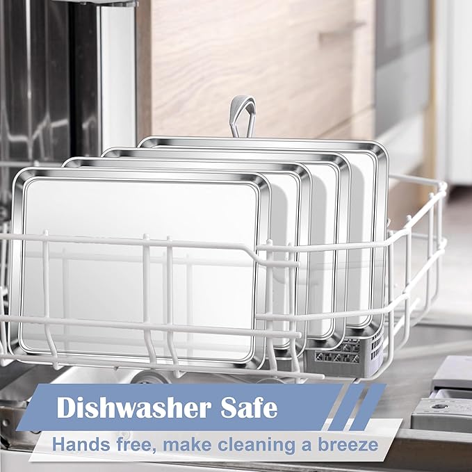 E-far Stainless Steel Baking Sheets Set of 4, 12.4” x9.7” Baking Cookie Sheets Pans for Oven, Non-toxic Metal Trays for Cake Cookies, Healthy & Rust Free, Mirror Finish & Dishwasher Safe