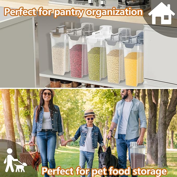 Dog Cat Food Storage Container, 5-7 Lbs Airtight Pet Food Storage Container with Easy-Pouring Spout and Portable Handle, Bird Seed Dispenser, Kitchen Organizer for Rice Cereal Flour -Light Grey