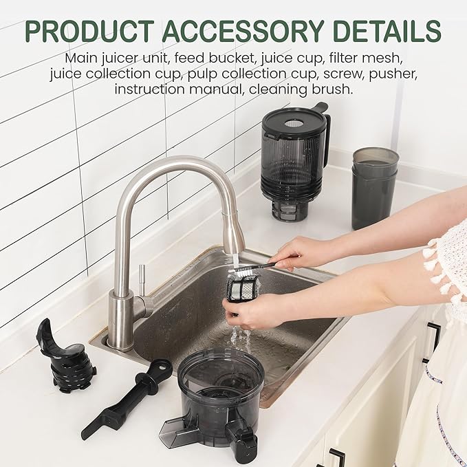 Heynemo Juicer Machines, 5.9" Wide Feed Chute Cold Press Juicer for Whole Vegetable & Fruit, 250W Slow Masticating Juicer Machines with with Dual-Layer Strainer, Easy to Clean,High Juice Yield, Black