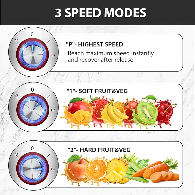 1300W KOIOS Centrifugal Juicer Machines, Juice Extractor with Extra Large 3inch Feed Chute, Full Copper Motor, Titanium-Plated Filter, High Juice Yield, 3 Speeds Mode, Brush included, Non-BPA, Red