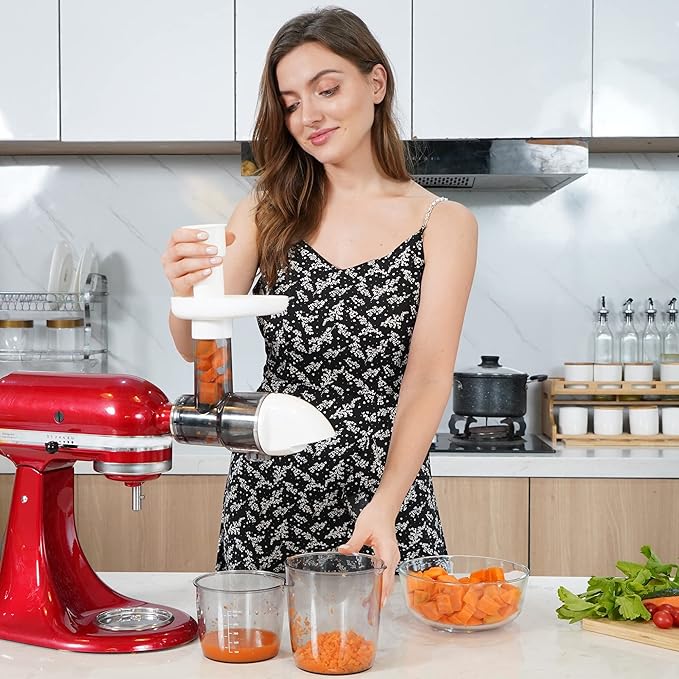 Masticating Juicer Attachment for KitchenAid Stand Mixers, Masticating Juicer, Slow Juicer Attachment for KitchenAid Stand Mixers, White(Machine/Mixer Not Included)