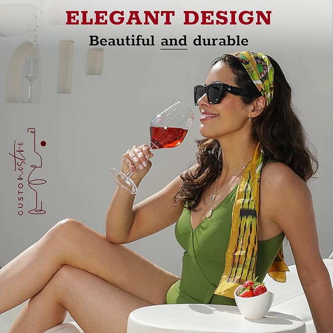 Gusto Nostro Crystal Wine Glasses Set of 4, 15.2 Oz Long Stem Modern Wine Glasses for White and Red Wine, Dishwasher Safe, Fancy, Elegant, Large and Tall Wine Glass for Wedding Christmas Anniversary