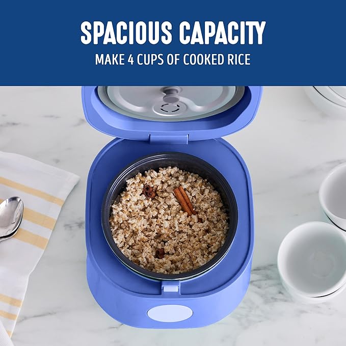 GreenLife Digital Rice Cooker, 2-Cups Uncooked/4-Cups Cooked, Removable Nonstick Ceramic PFAS-Free Pot, One-Touch Presets, Oats, Quinoa, Brown Rice, Auto Keep Warm, Fuzzy Logic Tech, 1.5 QT, Navy Blue