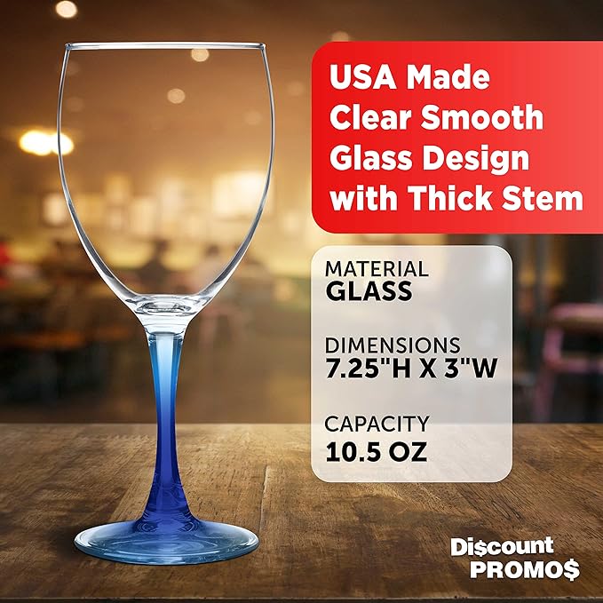 DISCOUNT PROMOS Nuance Wine Glasses by ARC 10.5 oz. Set of 10, Bulk Pack - Restaurant Glassware, Perfect for Red Wine, White Wine, Cocktails - Blue