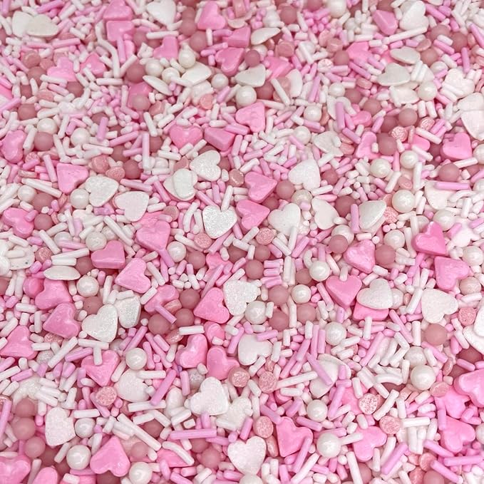 Manvscakes Edible Metallic Sprinkles Mix with Assorted Shapes and Sizes for Parties, Cookies, Ice Cream, Cake and Cupcake Decorating, 4 oz(Rose Gold and Pink)