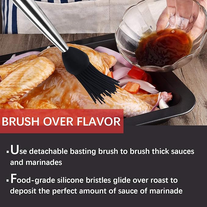 KAYCROWN Stainless Steel Turkey Baster Commercial Grade Quality Silicone Bulb Including 2 Marinade Injector Needles And Basting Brush