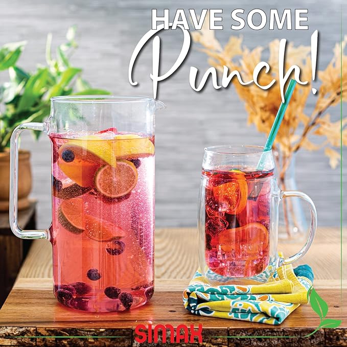 Simax Glass Pitcher, 64 Ounce (2 Quart) Borosilicate Glass, Made in Europe Hot and Cold Safe Iced Tea Pitchers for Drinks, Water, Lemonade Pitcher, Cocktail Jug, Sangria Pitchers