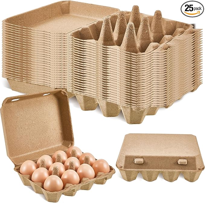 Rtteri 25 Pieces Paper Pulp Egg Cartons 3x4 Style Vintage Blank Egg Cartons for Fresh Duck Quail Storage Kitchen Family Farmhouse