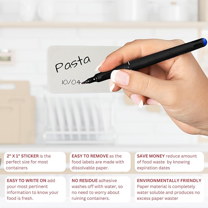 2x1 Dissolvable Food Labels, 250 Label Stickers, Bottle Labels for Storage Bins, Sticker Labels for Food containers, (250, Blank)