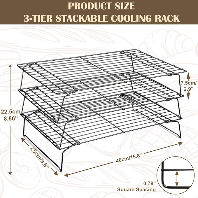Cooling Racks - 3P Stackable Tall Baking Racks, 10 * 16 Inch Stainless Steel Wire Rack for Baking Sheet, Cooling Racks for Cooking and Baking, Oven and Dishwasher Safe