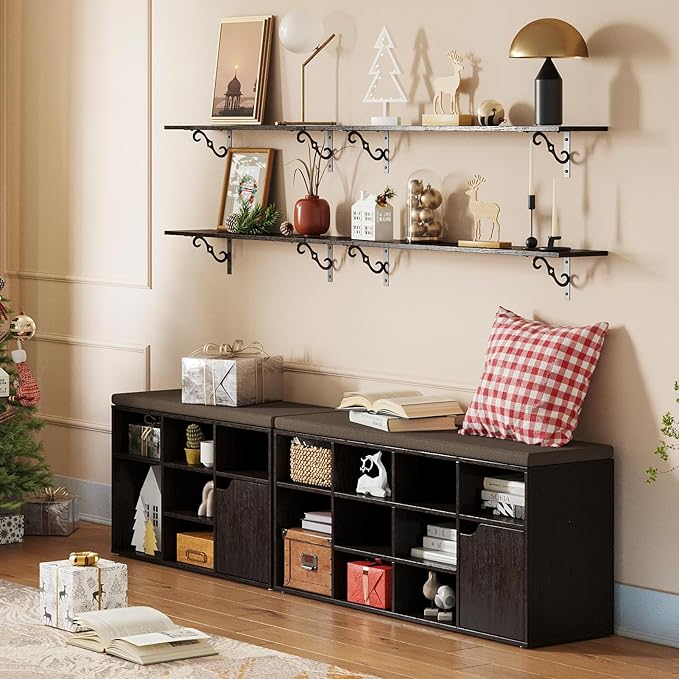 DINZI LVJ Long Wall Shelves, 39.4 Inch Large Floating Shelves Set of 2, Wide Display Shelf Wall Mounted with Brackets, Easy Hanging for Living Room, Toilet, Office, Bedroom, Espresso