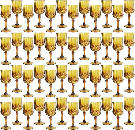 Plastic Wine Glasses，Plastic Goblets Vintage Style Cordial Drinking Glasses for Wedding Reception, Grand Event Party Supplies (48, Amber)