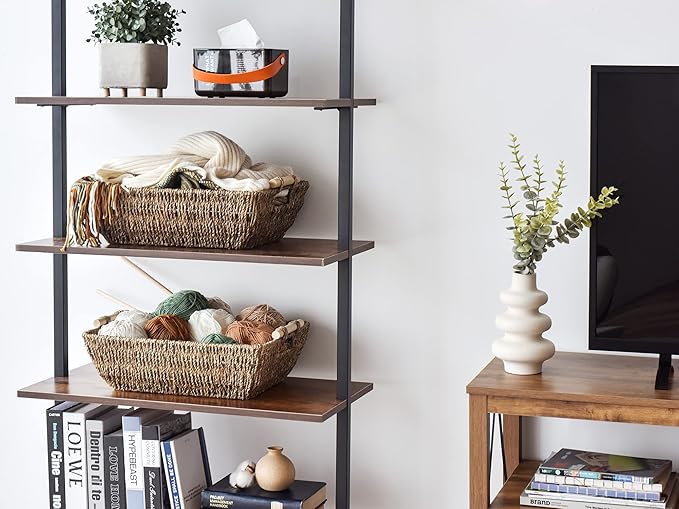 StorageWorks Hand-Woven Jumbo Storage Baskets with Wooden Handles, Seagrass Wicker Baskets for Organizing, 2-Pack