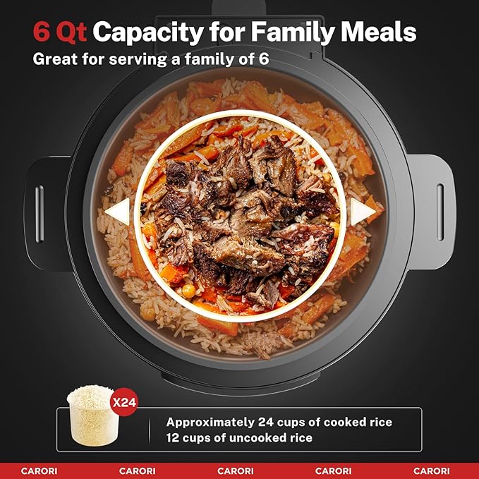 9-in-1 Electric Pressure Cooker 6 Qt, Programmable Multi-Function with Safer Vent, Olla de Presion, Rice Cooker, Slow Cooker, Steamer, Sauté, Warmer & Sterilizer, 1000W, Stainless Steel