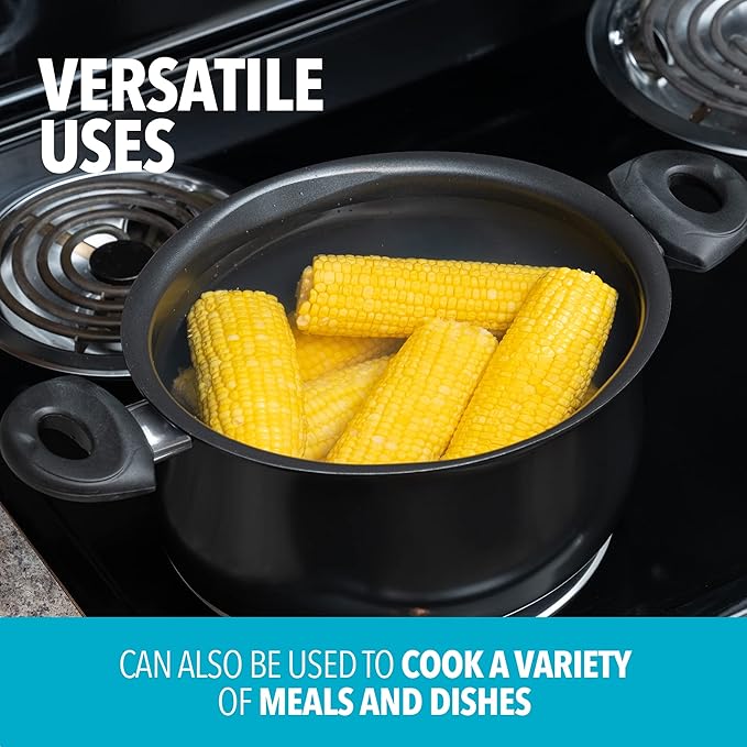 Bialetti 5.5-Quart Nonstick Aluminum Pasta Pot with Strainer Lid and Handles, PFOA-Free Nonstick Oval Cooking Pot and Lid, Black