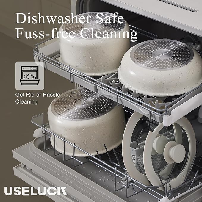 Pots and Pans Set Healthy Non toxic Non Stick Ceramic Cookware Set 21 Pcs Detachable Handles, Oven Safe, Induction Dishwasher, Stackable Frying Pan (PFOS, PFOA Free),Cream White