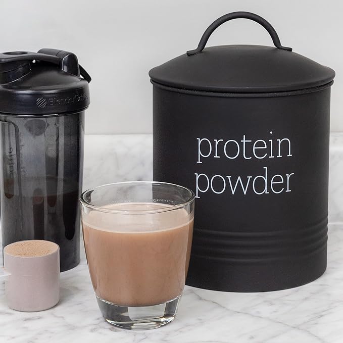 AuldHome Design Enamelware Protein Powder Canister (Black); Modern Farmhouse Style Storage for Kitchen