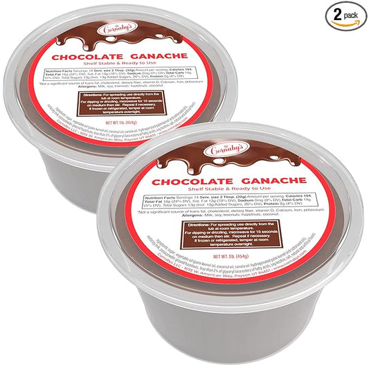 Cornaby's Ready to Use Chocolate Ganache (2 pack) | Rich & Creamy Chocolate Topping, Drizzle or Dip for Strawberries, Pretzels, Macarons, Cookies, Cupcakes & Layer Cakes | 2 Plastic Tubs - 1 LB Each