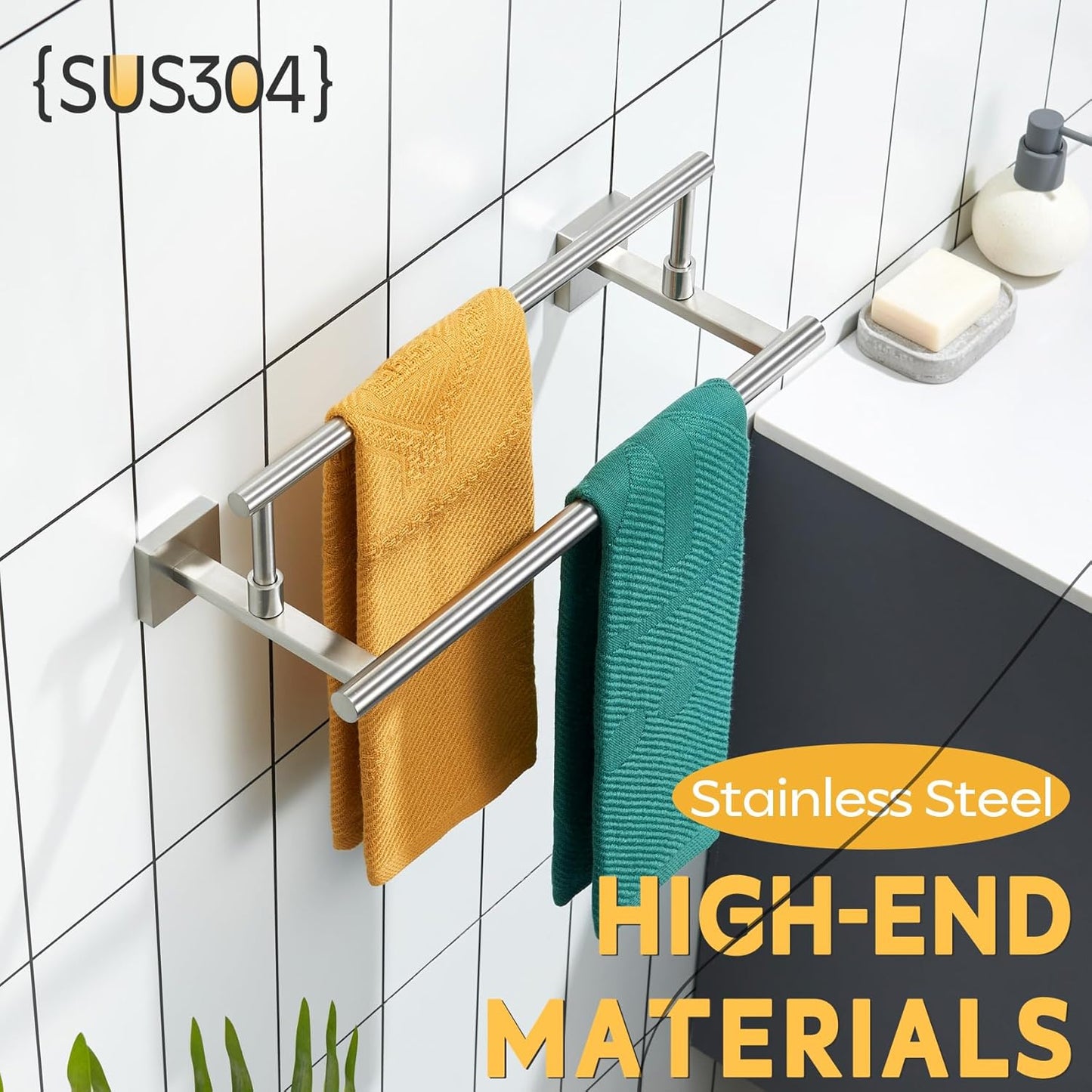 KOKOSIRI Hand Towel Holder Brushed Nickel Bathroom Rack 16 Inch Double Towel Bars Rails for Bath Toilet Stainless Steel B5009BR-L16