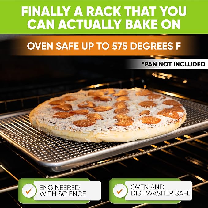 Spring Chef 11.8" x 17" Stainless Steel Cookie Cooling Rack - Oven Safe - Baking Rack for Bacon, BBQ, Jerky, Bread, Pizza, Cake - Fits Half Sheet Roasting Pan - Dishwasher Safe