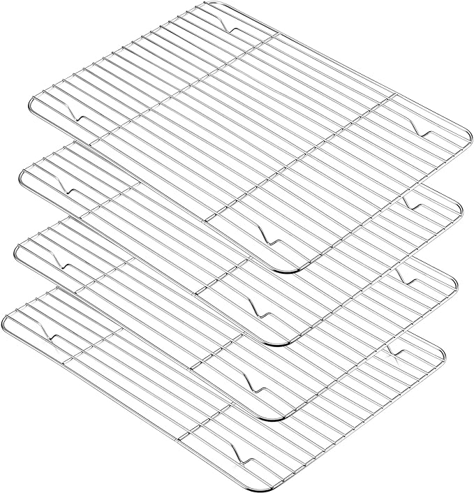 P&P CHEF Baking Cooling Rack Set for Cooking Roasting, 4-Piece Stainless Steel Wire Racks for Oven Use, Healthy & Dishwasher Safe, Rectangle, 15.3 Inch