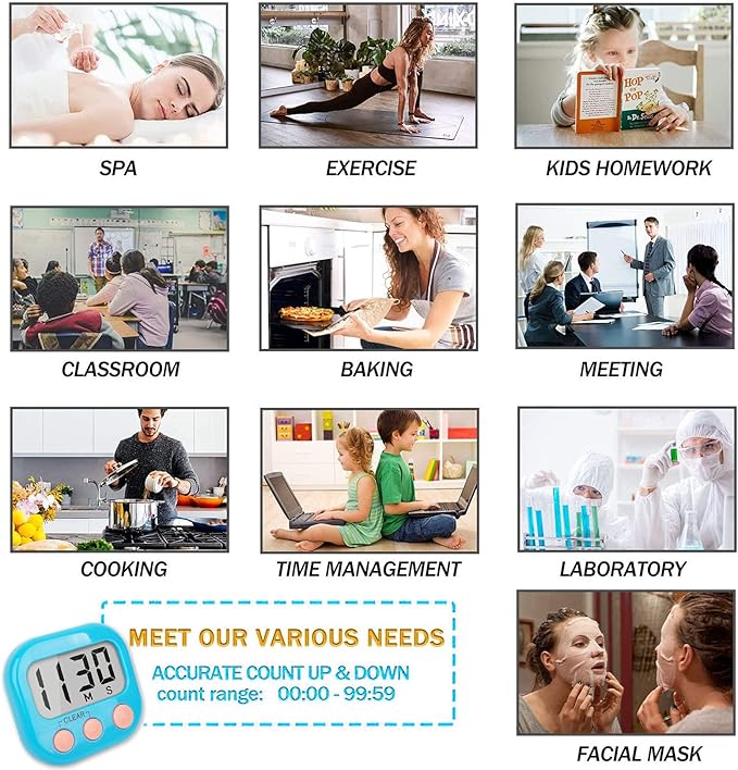 12 Pack Kitchen Timers Loud Ring Digital Timers for Cooking Magnetic Blue