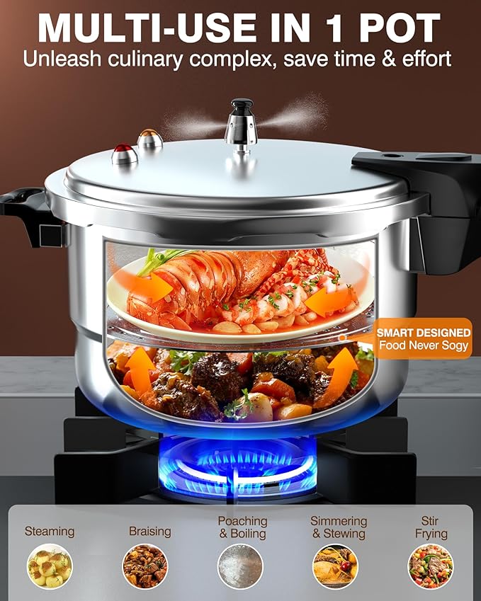 WantJoin 10Qt Aluminum Pressure Cooker w/Release Valve & Multiple Protective Devices,Pressure Canner Compatible with Gas & Induction Cooker,Canner Rack Included