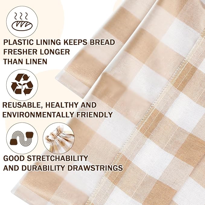 2 Pcs Lined Bread Bags for Homemade Sourdough Bread Reusable Storage Bag with Plastic 13 * 17 Inch Lined Saver Container Bag Cotton Homemade Bags(Classic Style)