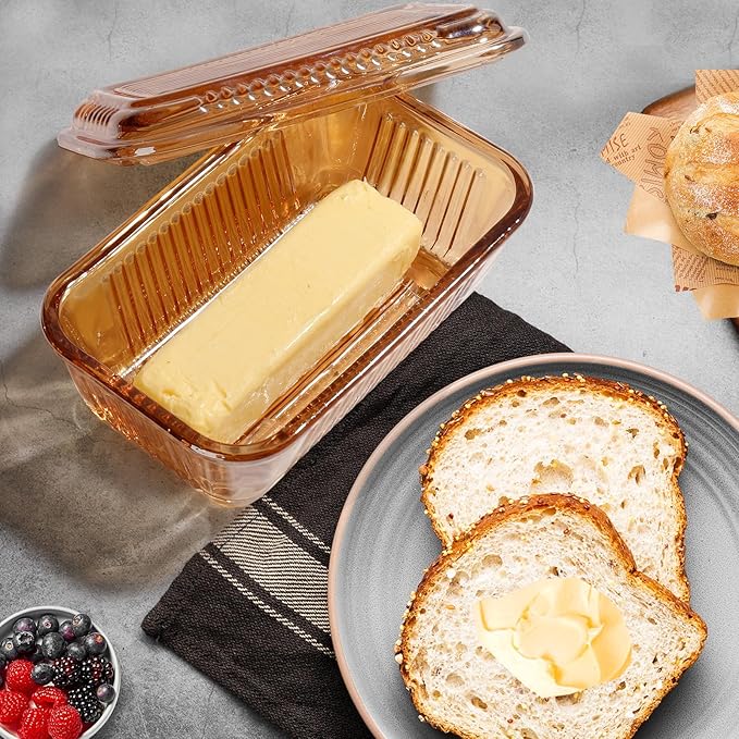 Wide Glass Butter Dish with Lid with Large capacity for Countertop Clear Crystal Butter Container with Cover for Counter Butter Keeper Tray Holder for Refrigerator