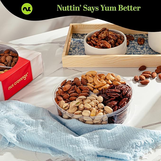 NUT CRAVINGS - Mixed Nuts Gift Basket in Red Gold Box (4 Assortments) Food Arrangement, Healthy Snack Care Package, Food Assortments