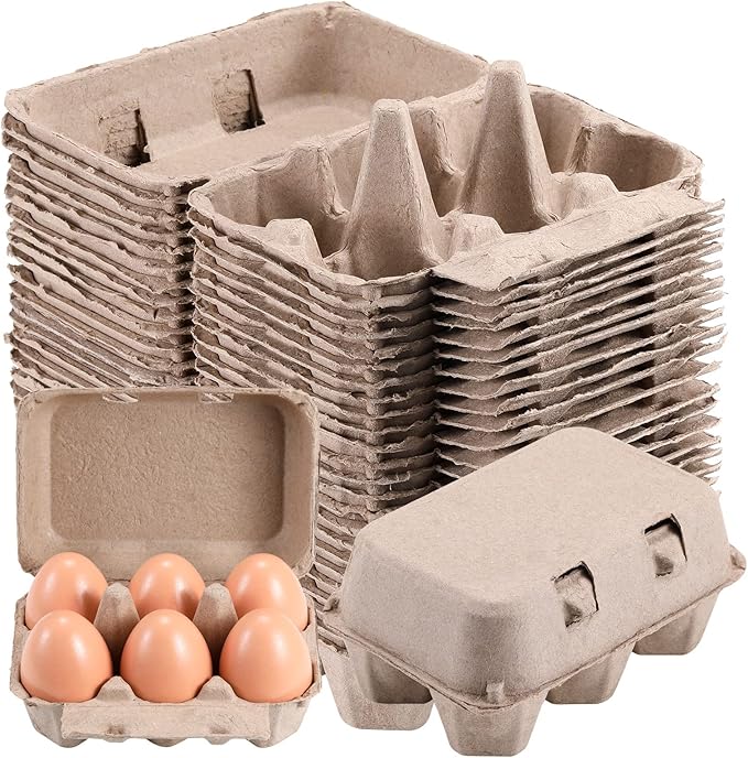Half Dozen Vintage Egg Cartons 25 Pack, Blank Natural Pulp 6 Count Carton for Chicken Eggs Reusable, Storage Tray Strong for Holds Up to Six 6 Egg Cardboard Paper Holder Container for Refrigerator