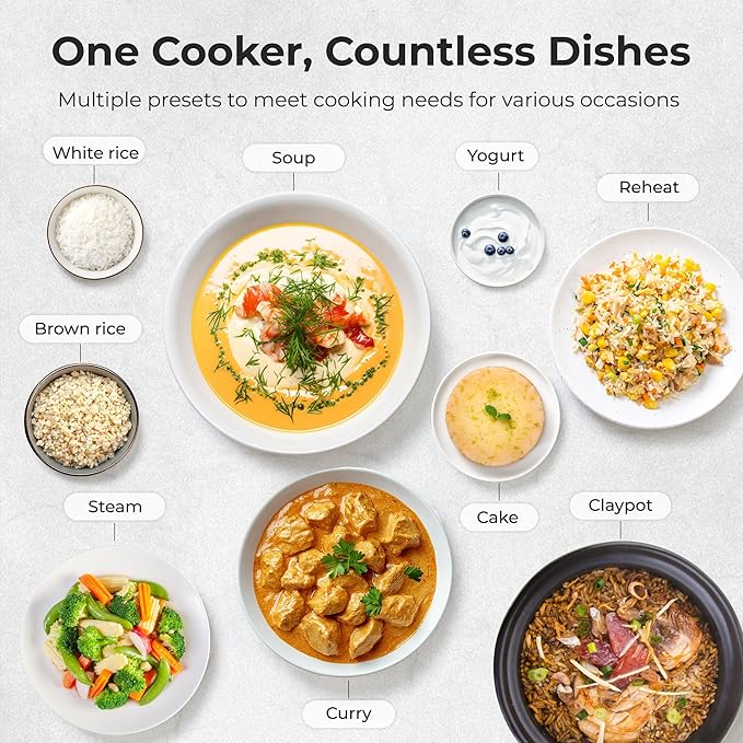 TOKIT Rice Cooker 3 Cup Uncooked/6 Cup Cooked, Nonstick Inner Pot Ceramic Rice Cooker Small,24H Timer Delay & Keep Warm, Portable 9 Preset Functions for Brown Rice, Steam, Soup, Black