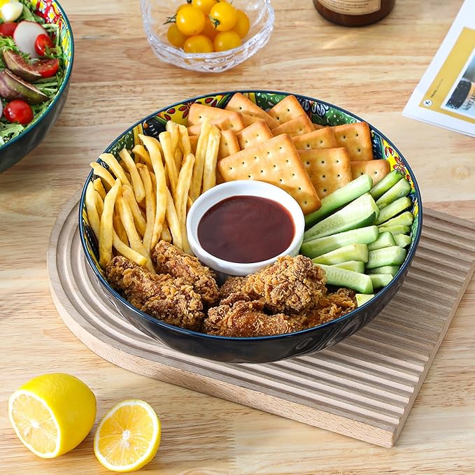 vancasso Large Serving Bowls, 78 Oz Extra Large Salad Bowls Set of 2, Bohemian Decorative Bowls for Salad, Fruit, Pasta and Dinner, Serving Dishes Set for Party, Dishwasher & Microwave Safe－Green