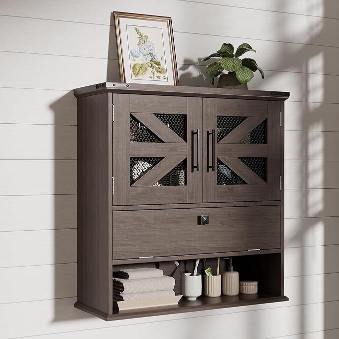 Bathroom Wall Cabinet with 2 Door Adjustable Shelves, Over The Toilet Storage Wall Mounted Medicine Cabinets for Bathroom Laundry Room