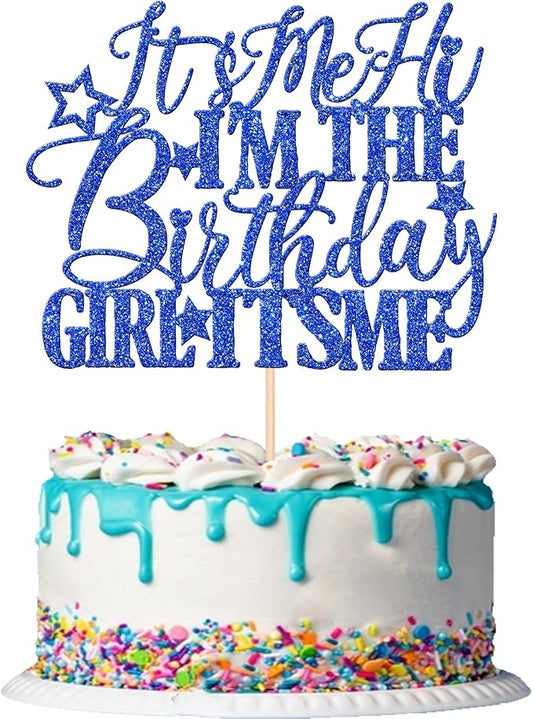 1 PCS It's Me Hi I'm the Birthday Girl It's Me Cake Topper Glitter Go Shawty It's Your Birthday Cake Pick for Funny Hot Pop Music Singer Theme Girls Birthday Party Cake Decorations Supplies Blue