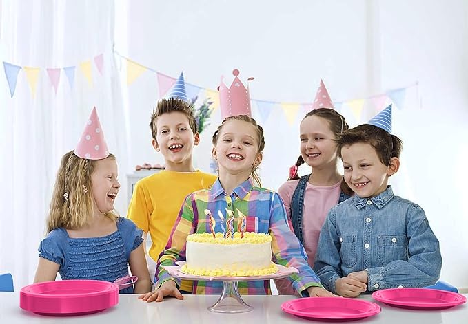 Exquisite Party Solids Hot Pink Plastic Plates For Party 9" Hot Pink Disposable Plates Heavy Duty Supplies 100 Pcs Plastic Dinnerware Sets Heavy Duty 350 GSM Disposable Dinnerware Set