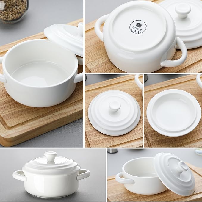 MALACASA Mini Cocotte Set - 14 OZ Small Casserole Dishes with Lids and Handles, Ceramic Mini Dutch Oven Set of 4, Small Baking Ramekins for Lasagna, Soufflé, Oven, Microwave & Dishwasher Safe, Series BAKE.BAKE