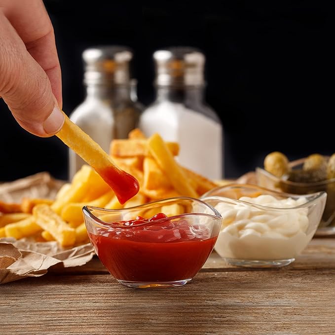 Volarium Mini Glass Prep Bowls Set of 6, 2 1/4 oz Capacity, Modern Style, Round Glass Bowl Set, Condiment & Spice Bowls, Transparent, Dishwasher & Microwave Safe