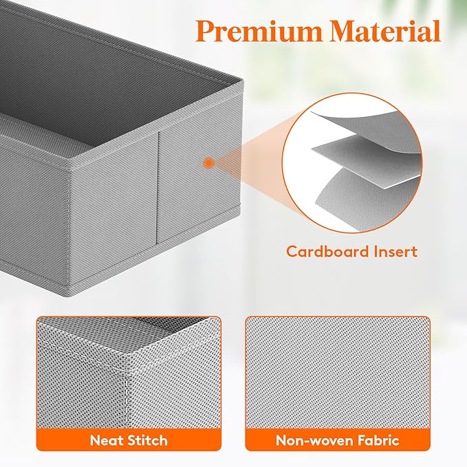 Lifewit Drawer Organizer Clothes for Closet 16 Pack, 3 Sizes Underwear Wardrobe Drawer Dividers, Fabric Foldable Dresser Storage Organizer Bins for Sock, Bra, Lingerie, Undies, Grey