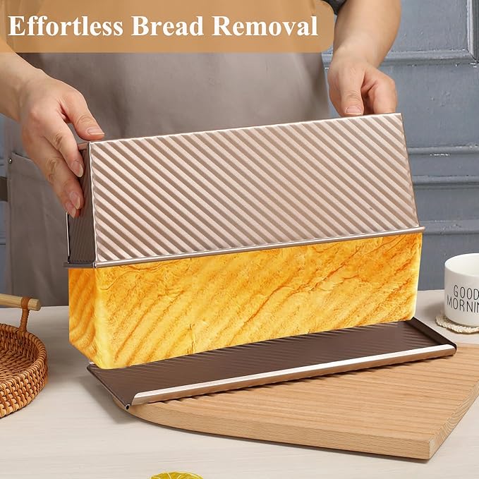 SS&CC Pullman Loaf Pan with Lid 13x4 | 2.2lb Carbon Steel Bread Pan for Homemade Sourdough & Sandwich Bread | Nonstick Bakeware, Heavy Duty & Easy Clean (Gold, 2.2lb)