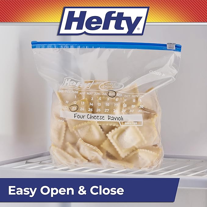 Hefty Calendar Slider Gallon Freezer Bags, 1 Gallon Size Slider Bags with Stand and Fill Expandable Bottoms, Helps Prevent Freezer Burn, 25 Count (Pack of 4)